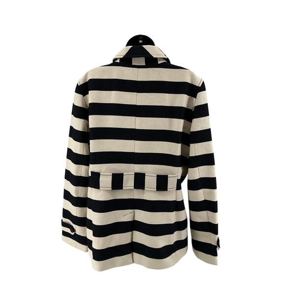 Ann Taylor Loft Striped Jacket Women's L Black Cream Double Breasted Long Sleeve - Picture 5 of 8